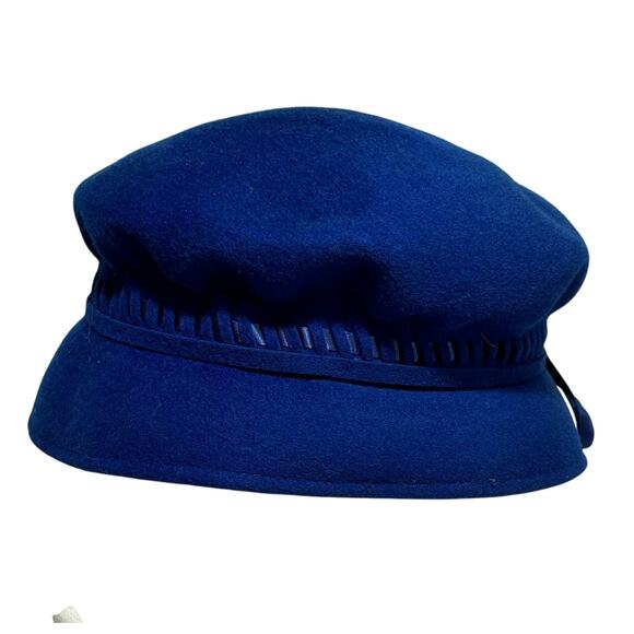 Royal blue Glenover felted wool pillbox hat vintage mid century ribbon trim - Picture 3 of 10